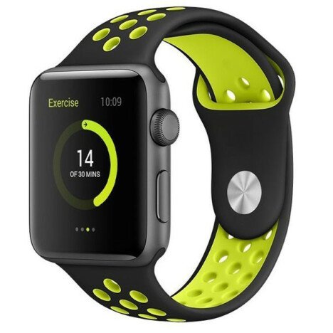 Curea iUni compatibila cu Apple Watch 1/2/3/4/5/6/7, 44mm, Silicon Sport, Negru/Galben